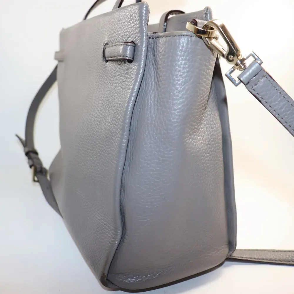 Kate‎ Spade Satchel Bag Medium Grey Womens Pebbled Leather Crossbody